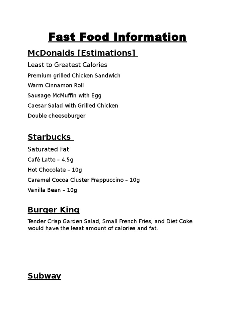 Fast Food Information | PDF