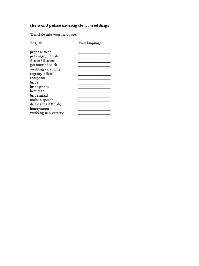 Wedding Vocabulary and Phrases | PDF