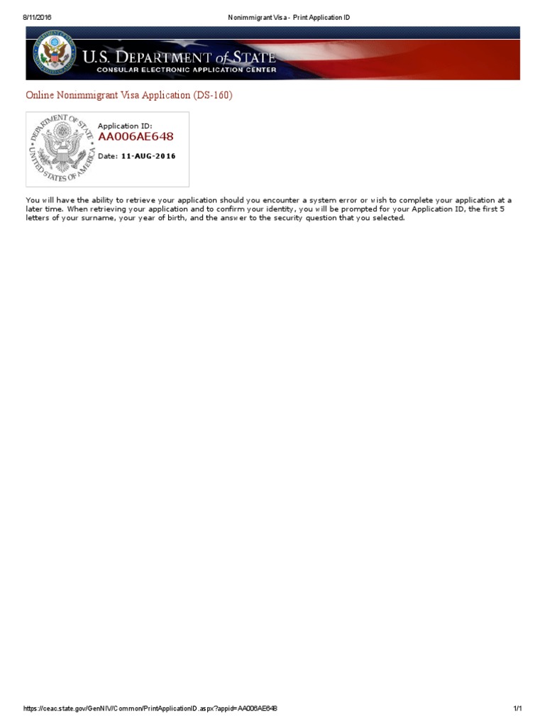 Nonimmigrant Visa - Print Application ID | PDF | National Security ...
