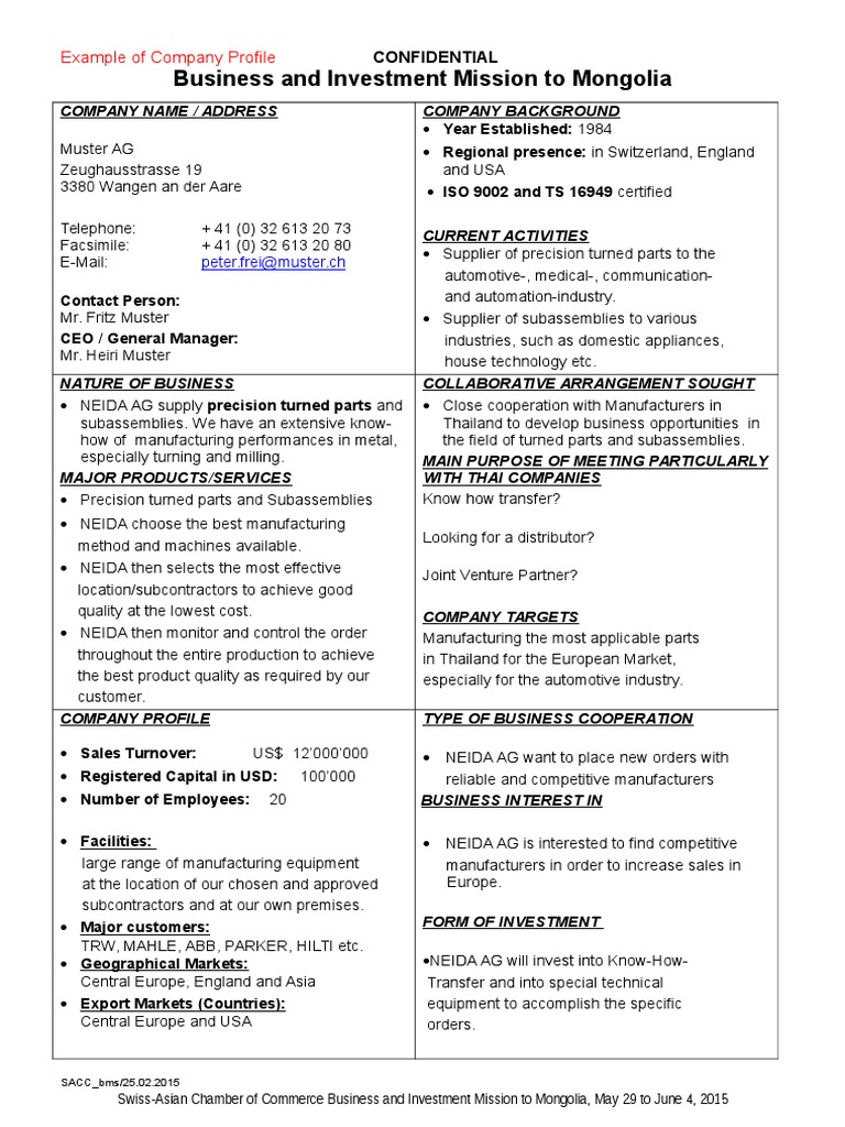 Sacc Company Profile Sample For Mongolia Pdf Thailand Quality Business