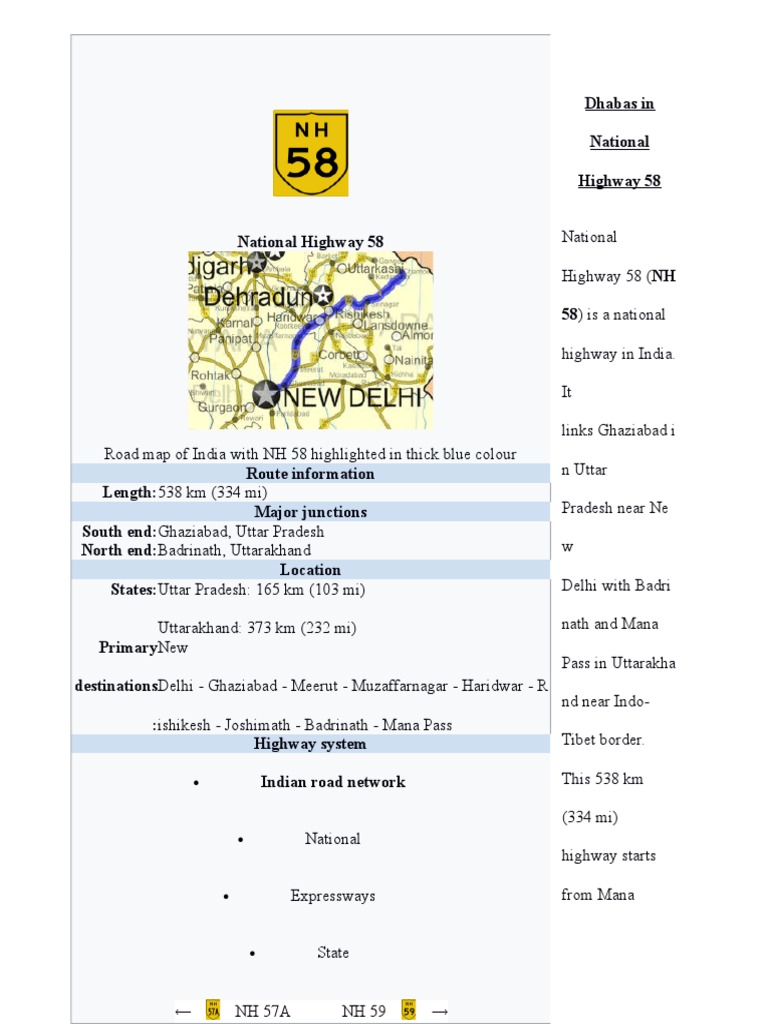 NH 58: Key Dhaba Routes and Menus | PDF | Foods | Cuisine
