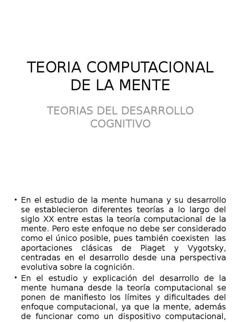 Teoria Computacional de La Mente Desarrollo cognitivo Mente