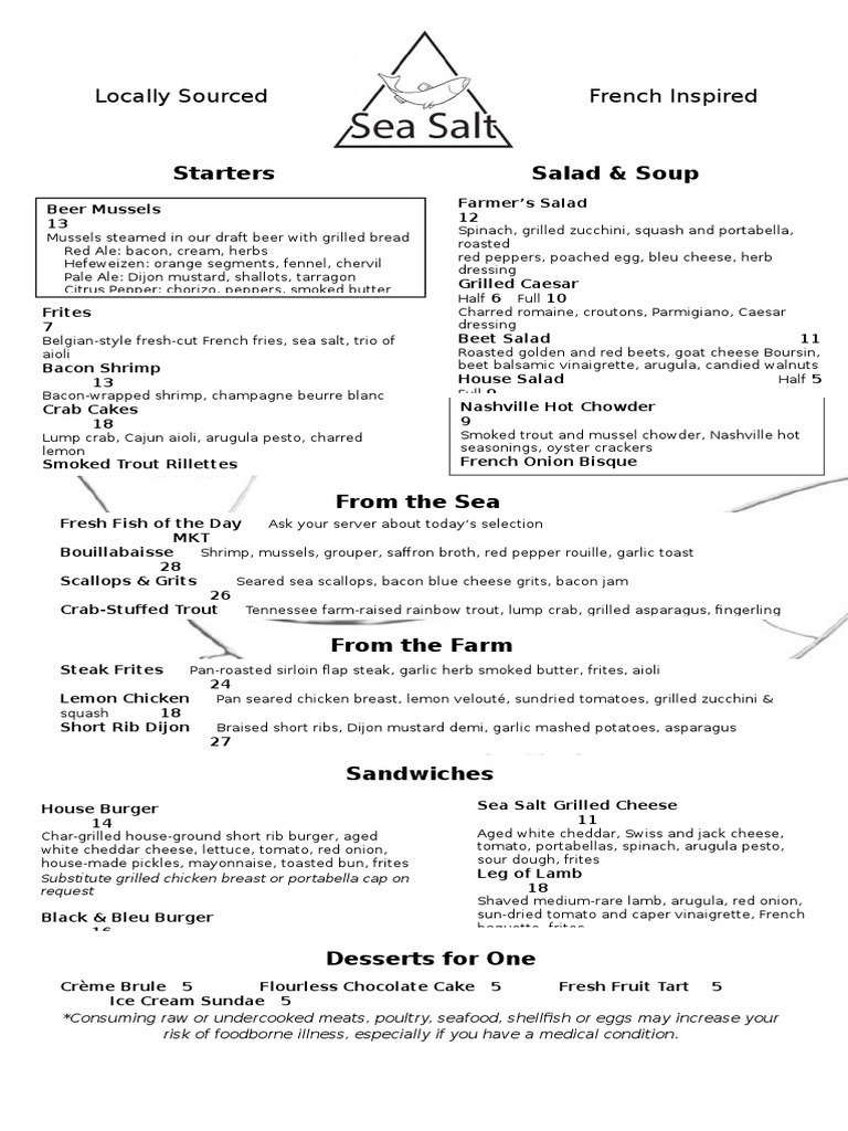 Sea Salt Dinner Menu 4.10 PDF
