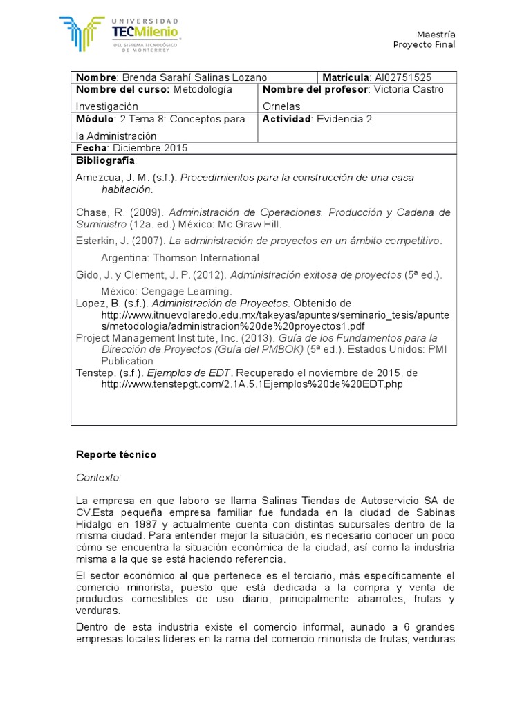 Evidencia 2 Proyecto Final | PDF