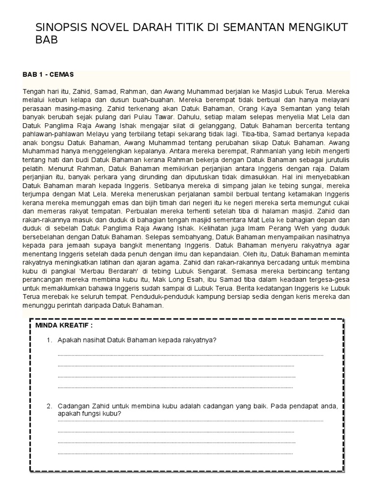 Sinopsis Novel Darah Titik Di Semantan Mengikut Bab  PDF
