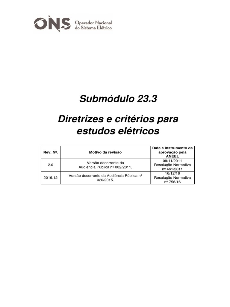 Submódulo 23.3a PDF | PDF | Transmissão de energia elétrica | Corrente ...