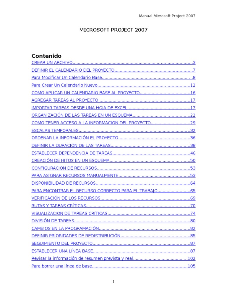 Manual Microsoft Project 2007 PDF | PDF | Calendario | Microsoft Excel