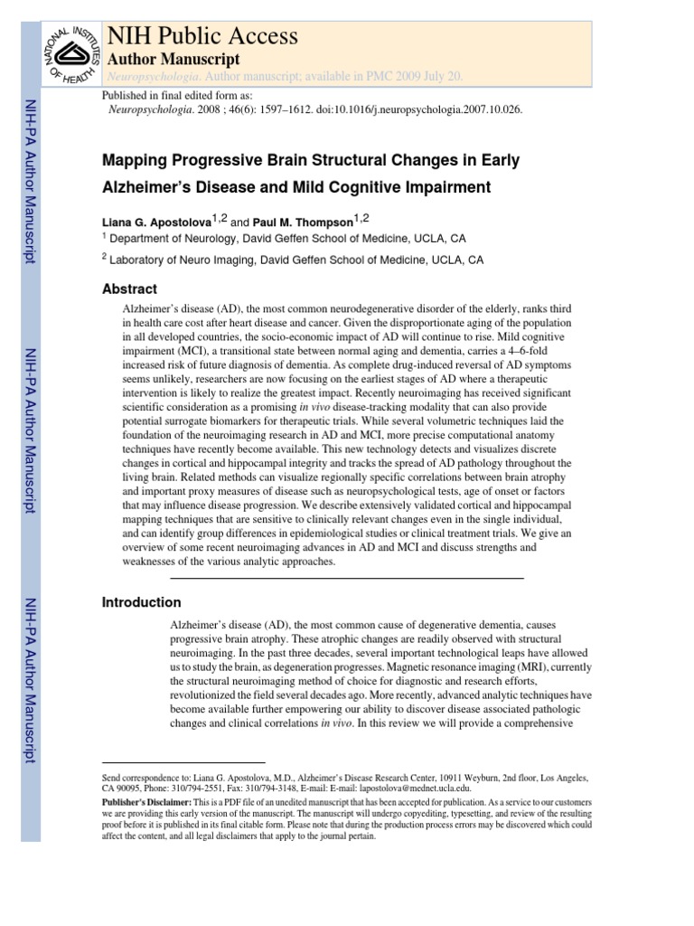 Mapping Progressive Brain Structural Changes in Early Alzheimer's ...