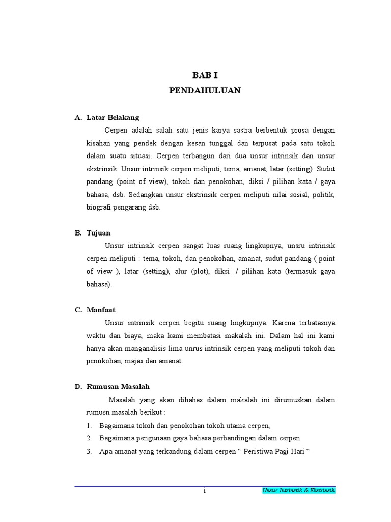 Makalah Unsur Intrinsik Dan Ekstrinsik Cerpen 2 Doc