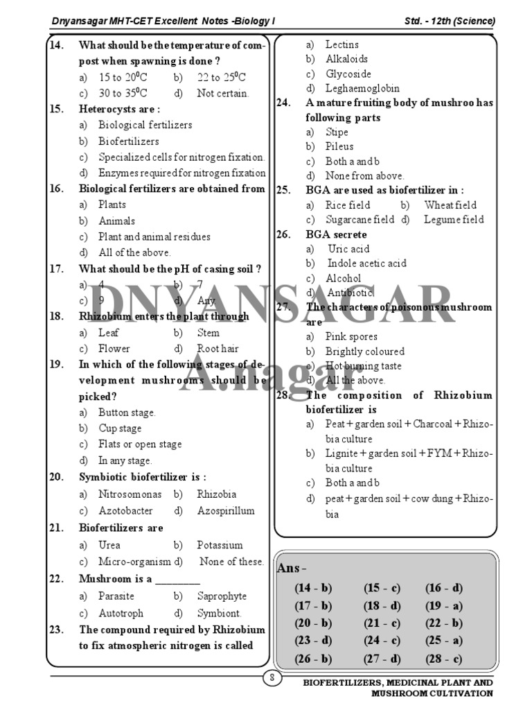Biofertilizers and Medicinal Plants (MCQ) PDF | PDF | Cyanobacteria ...