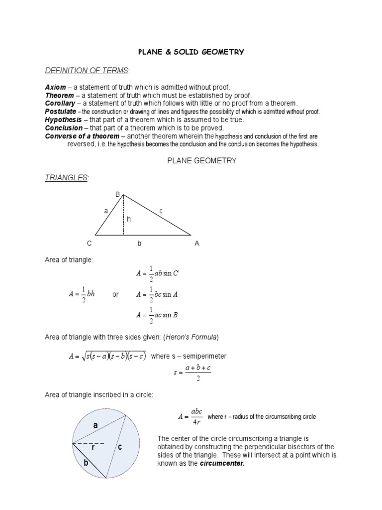 Plane & Solid Geometry Handouts | Circle | Area