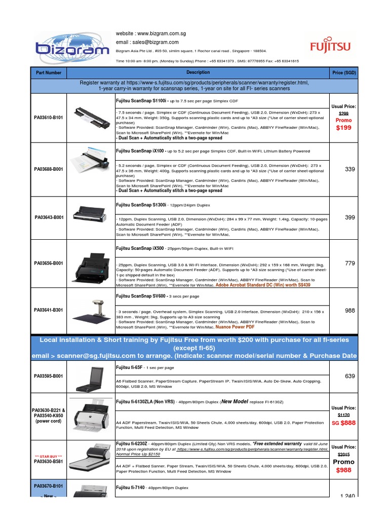 Fujitsu Scanner Tel: 63346455 / 63341373 Fax: 63341615 / SMS/Whatsapp