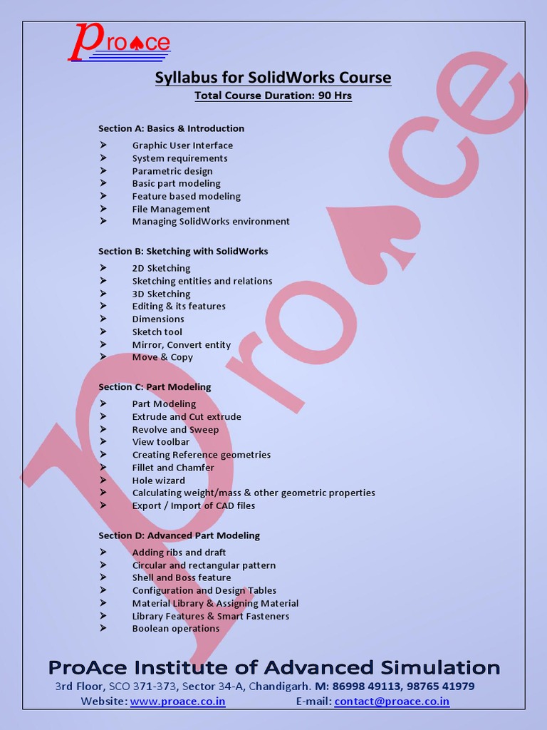 SolidWorks Course Syllabus Overview | PDF | Design | Areas Of Computer ...