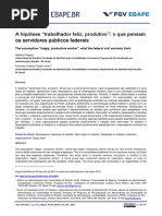 3. Artigo - A Hipótese “Trabalhador Feliz, Produtivo” - o Que Pensam Os Servidores Públicos Federais