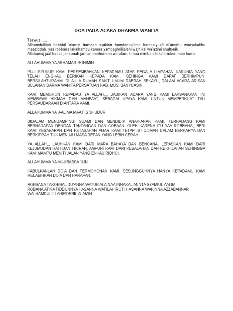 Doa Pembukaan Acara Arisan Dharma Wanita Terbaik - Kumpulan Contoh Teks MC