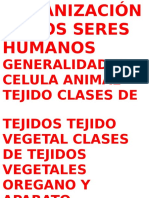 Organización de Los Seres Humanos Generalidades Celula Animal Tejido Clases de Tejidos Tejido Vegetal Clases de Tejidos Vegetales Oregano y Aparato