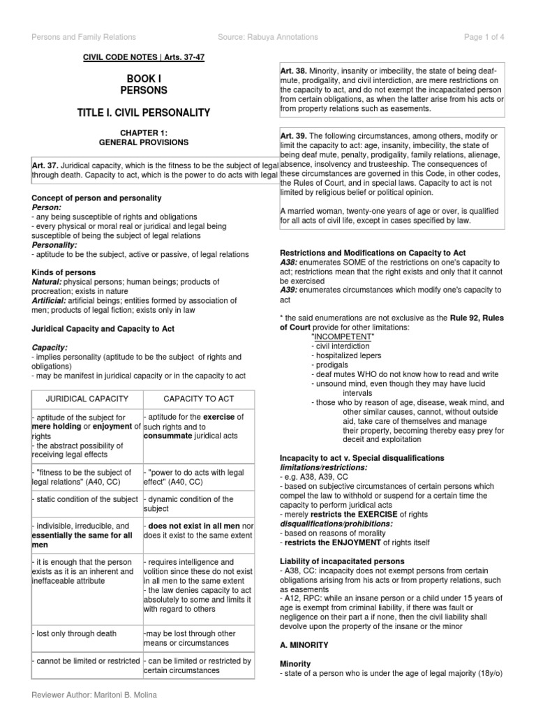 CC Notes Arts. 37-47 | PDF | Legal Personality | Partnership