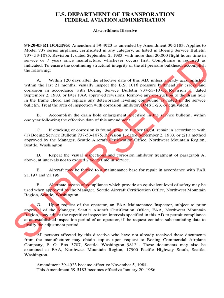 Boeing 737 Airworthiness Directive Update | PDF | Federal Aviation ...