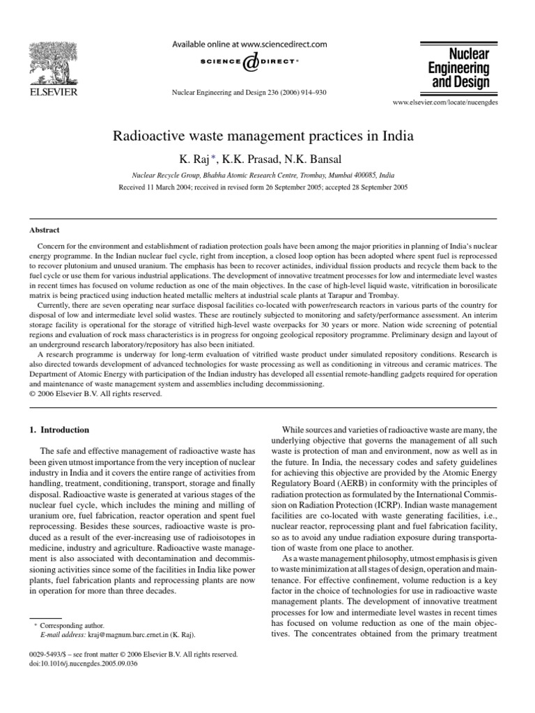 Radioactive Waste Management Practices in India PDF Radioactive