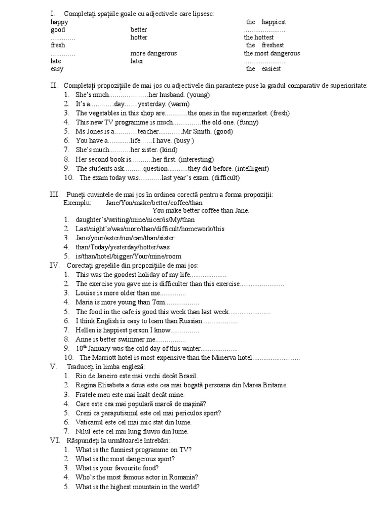 Gradele De Comparatie Ale Adjectivului In Engleza