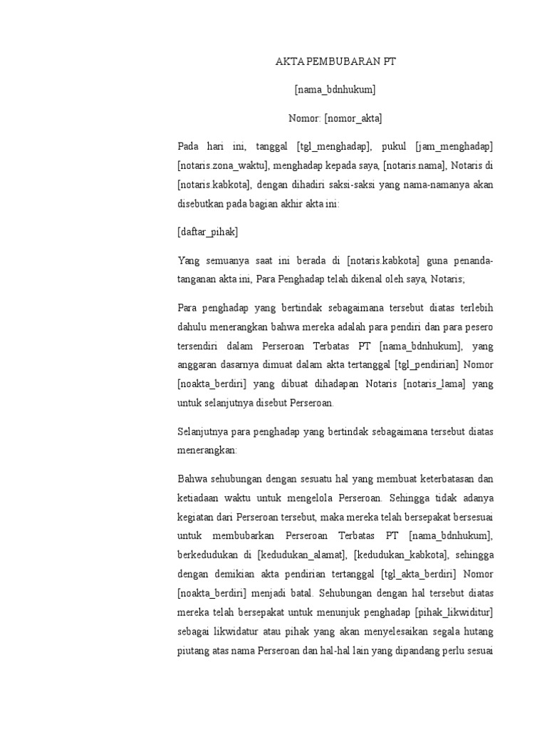 Contoh Akta Pembubaran Cv Pdf Contoh Cv Menarik