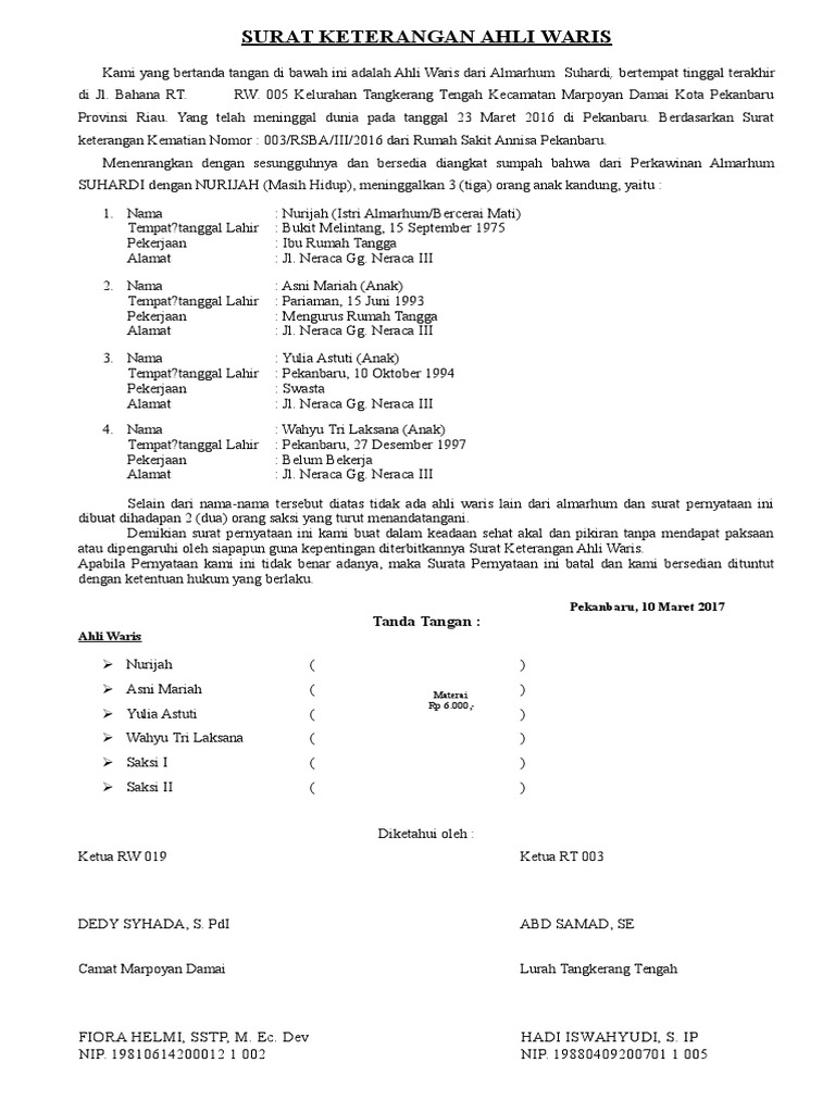 Surat Keterangan Ahli Waris