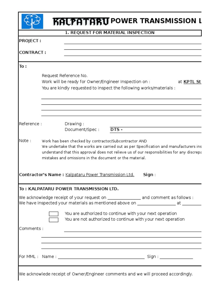 F QCD 01. Inspection Request PDF