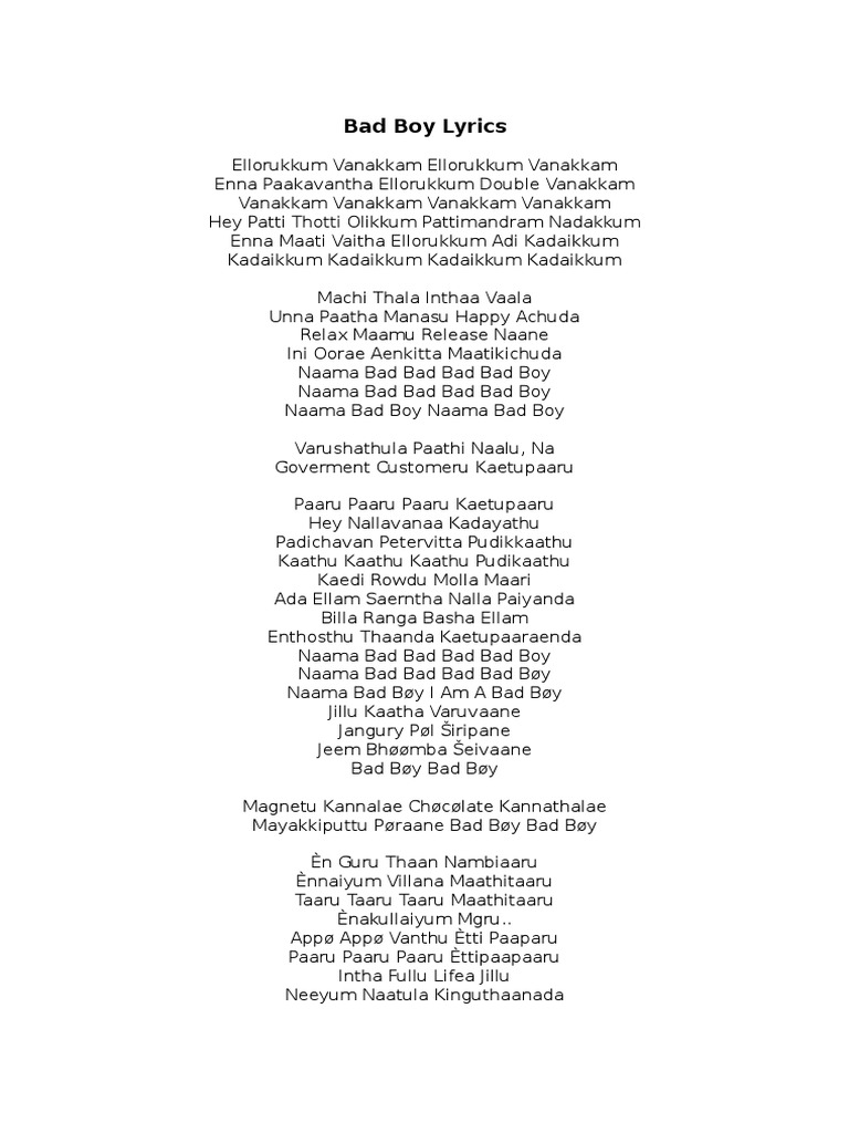Bad Boy Lyrics | PDF