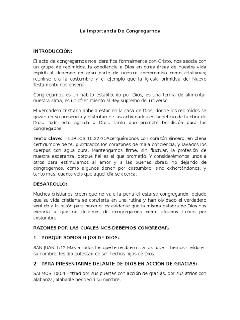 La Importancia de Congregarnos | PDF | Salmos | eucaristía