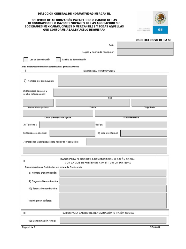 26248 131 59 2 Se 09 039 Solicitud De Permiso Para El Uso De La Denominacion O Razon Social Con La Que Se Pretende Constituir La Sociedad Y Para El Cambio De Dictaminado Por Doma Privacidad
