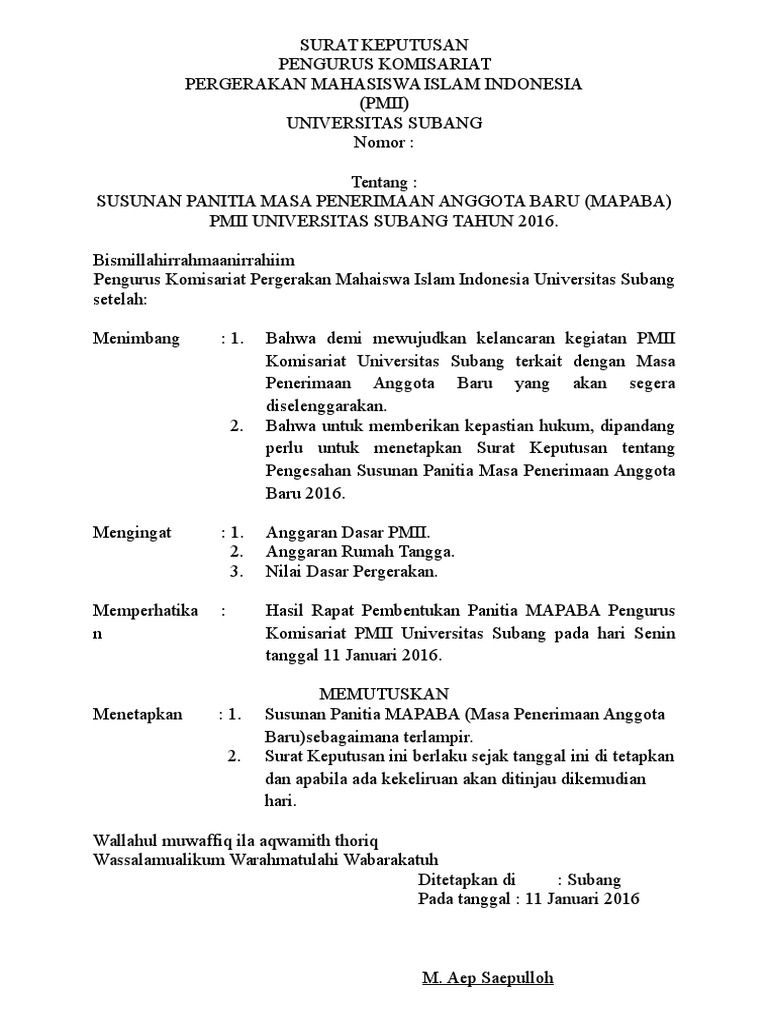 Contoh Surat Delegasi Pmii aristeonews