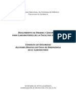 REGLAMENTO DE HIGIENE Y SEGURIDAD PARA LABORATORIOS DE LA FACULTAD DE QUÍMICA y CONSEJOS DE SEGURIDAD ACCIONES BÁSICAS EN CASO DE EMERGENCIA EN EL LABORATORIO PDF