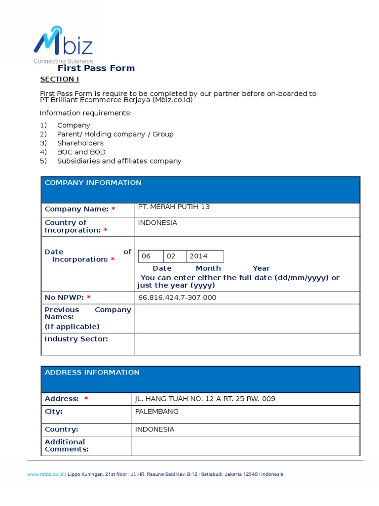 First Pass - Master Form v1 | PDF | Business (General) | Business