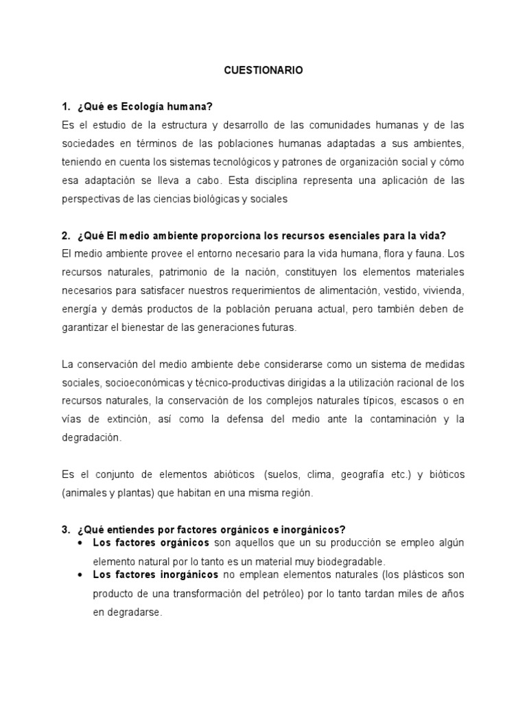 Cuestionario de Ecologia | PDF | Entorno natural | Ecología