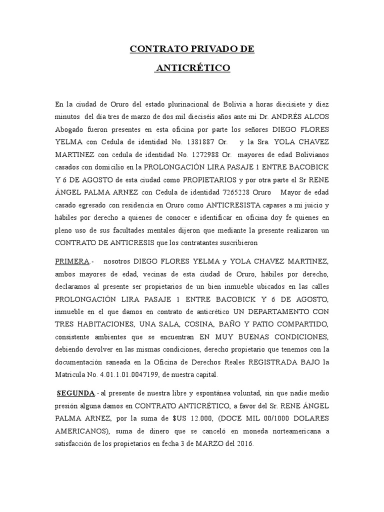 CONTRATO PRIVADO DE ANTICRETICO.docx Government Politics