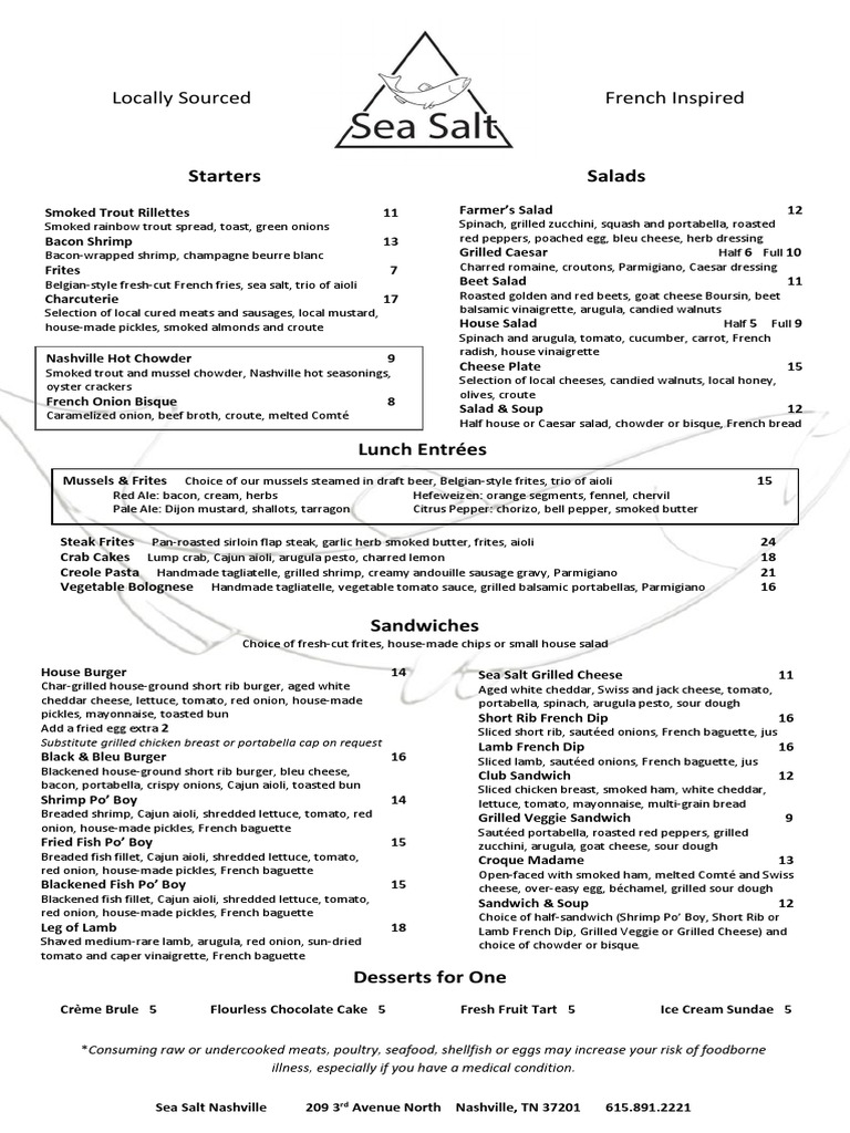 Sea Salt Lunch Menu 4.10 PDF Salad Hamburgers