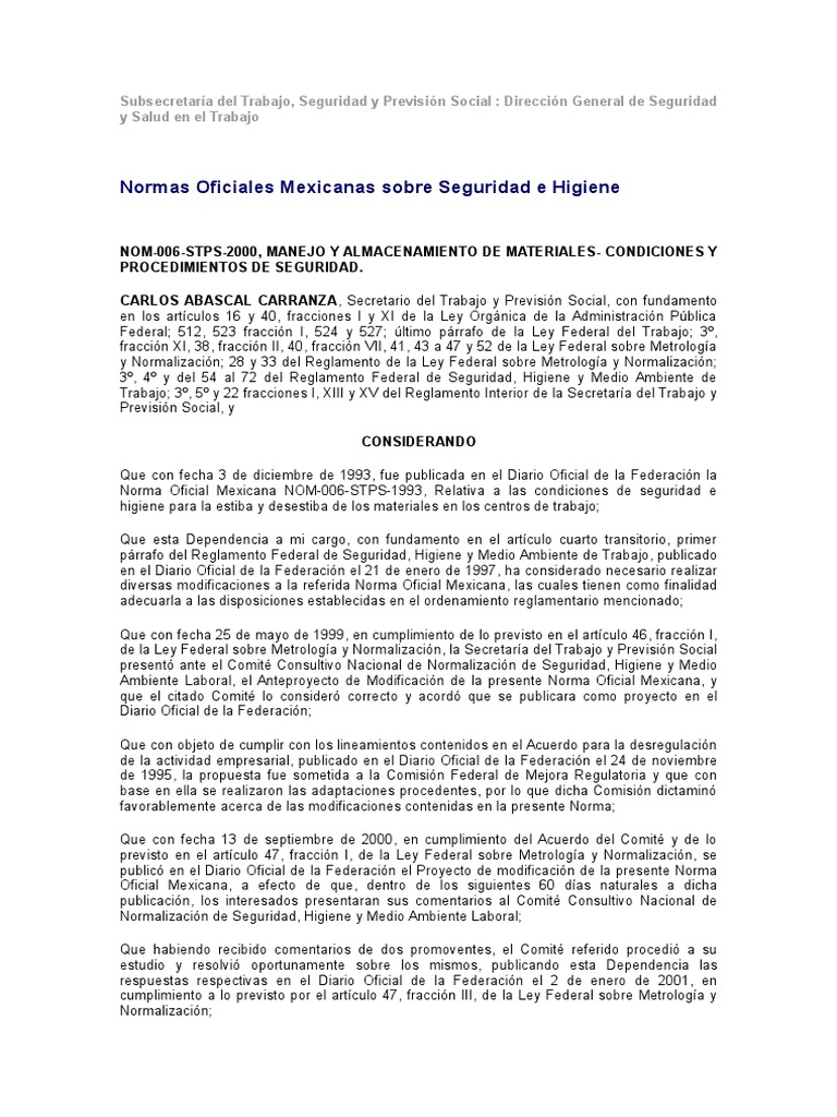Nom-006-Stps-2000, Manejo y Almacenamiento de Materiales - Co | PDF ...