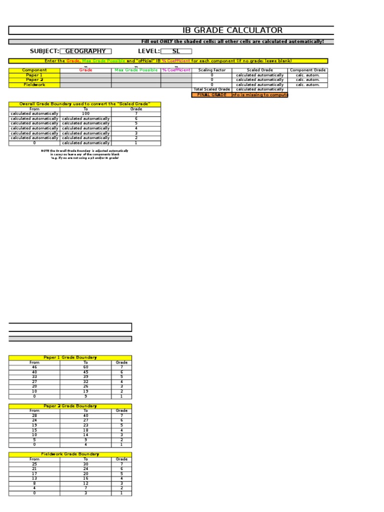 Ib Grade Calculator Geo SL PDF Teaching Mathematics Nature