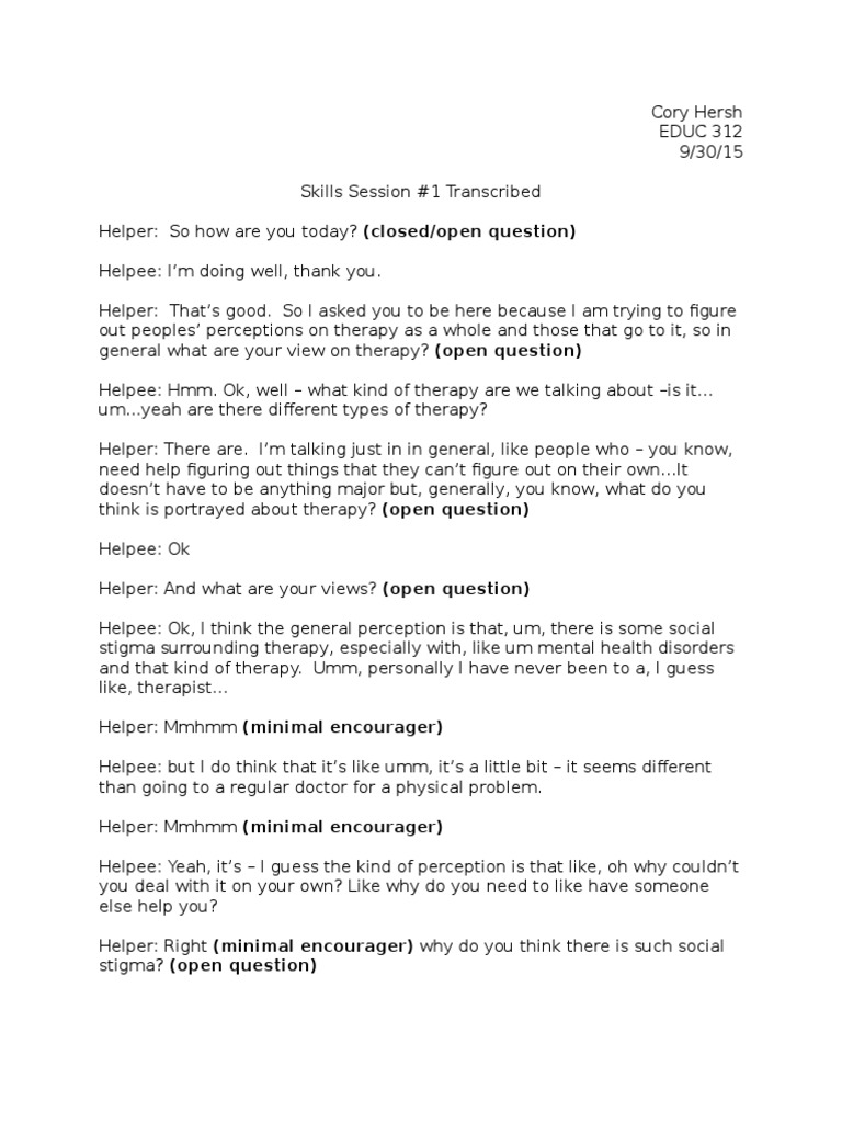 Skills Transcription | PDF | Conversation | Psychology