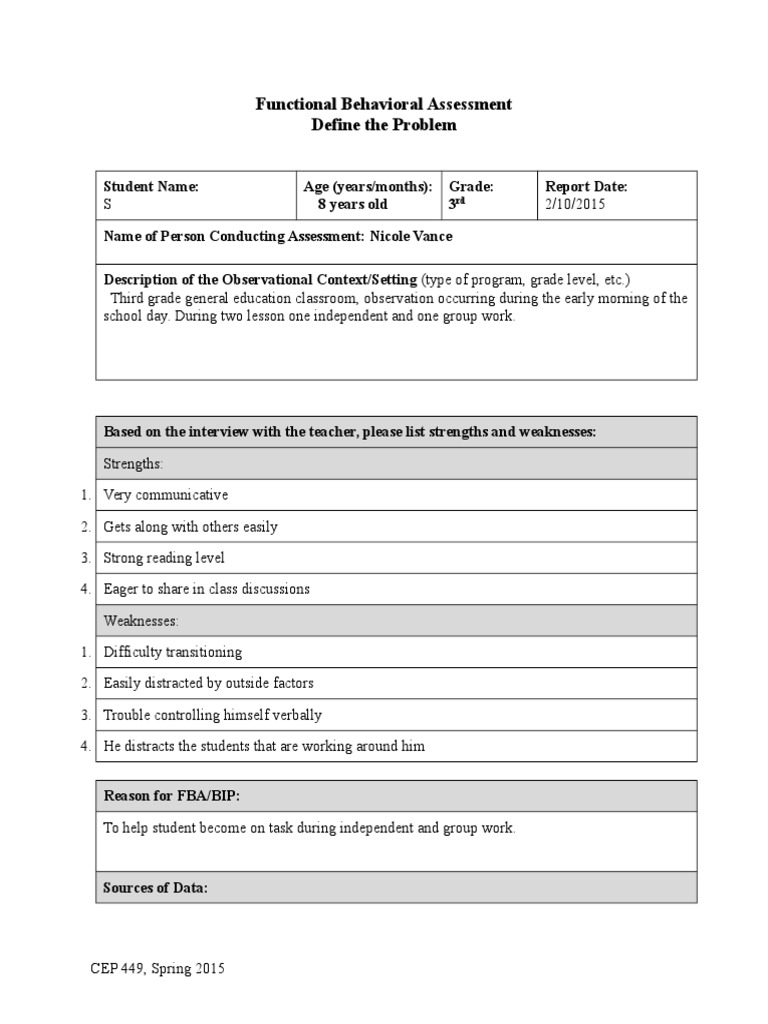 Functional Behavioral Assessment for Student | PDF | Reinforcement ...