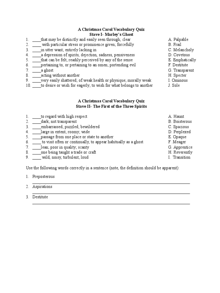 A Christmas Carol Vocabulary Quizzes PDF