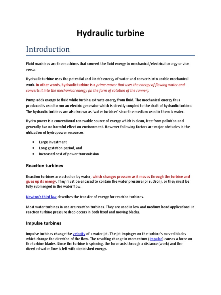 Overview of Hydraulic Turbines | PDF | Turbine | Jet Engine