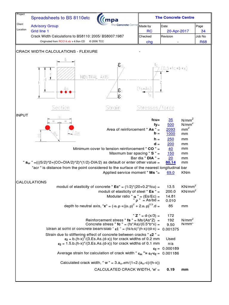 Crack Width Calculation Spreadsheet