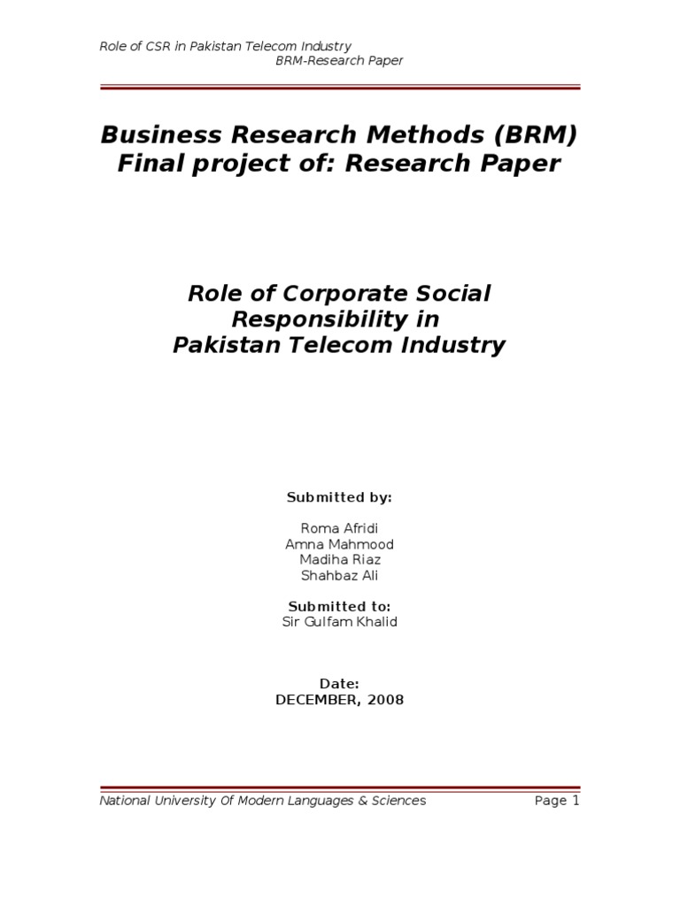 CSR in Pakistan's Telecom Sector | PDF | Corporate Social ...