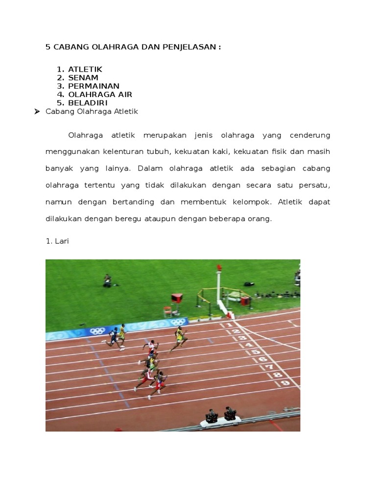  5 Cabang Olahraga  Dan Penjelasan 1