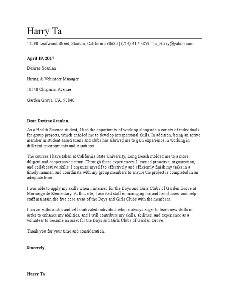 Harry Tas Cover Letter