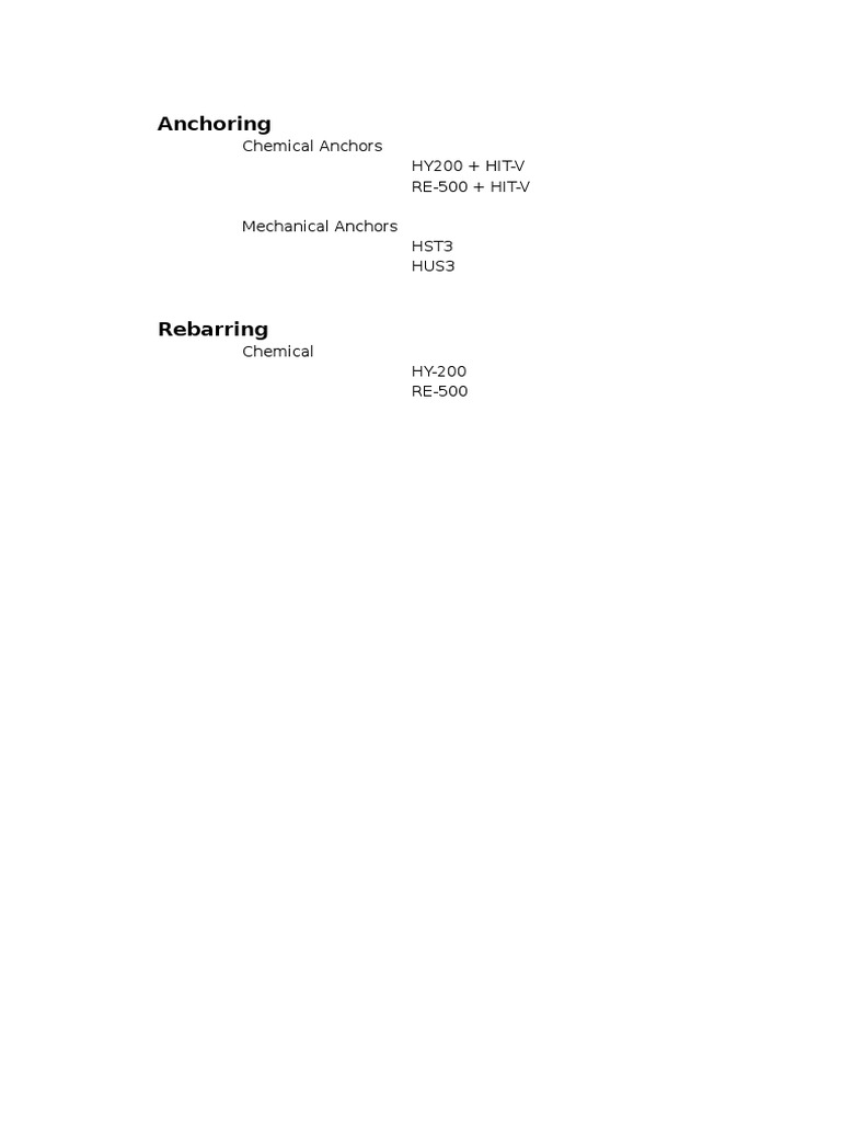 HILTI Anchors Selection Chart PDF