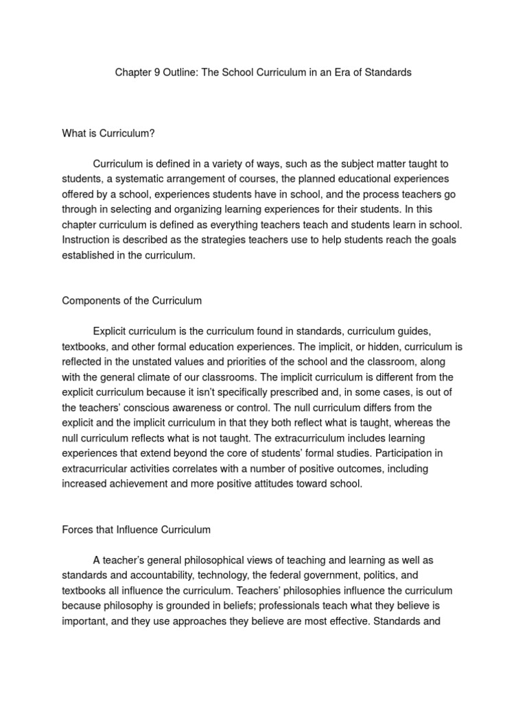 Education 1010 Chapter 9 Outline | PDF | Curriculum | Teachers