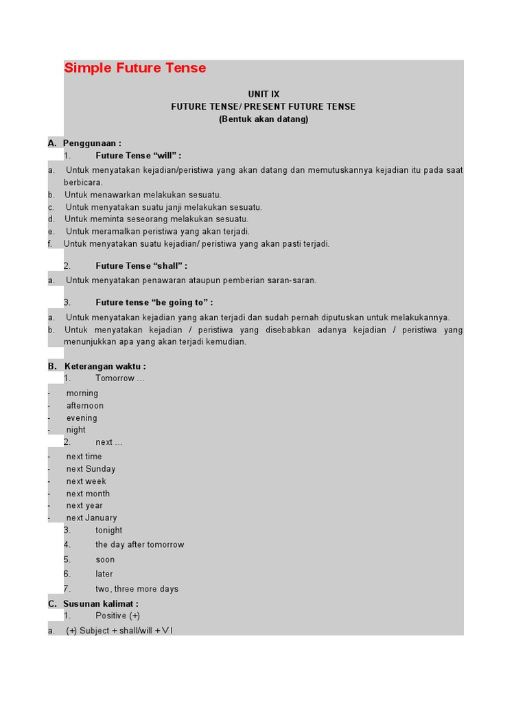 Penggunaan Simple Future Tense | PDF | Kata Kerja | Subjek (Tata Bahasa)