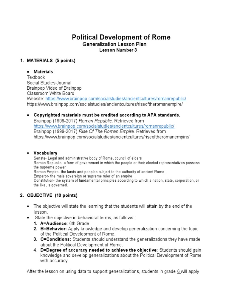 Generalization Lesson Plan | PDF | Ancient Rome | Reading Comprehension